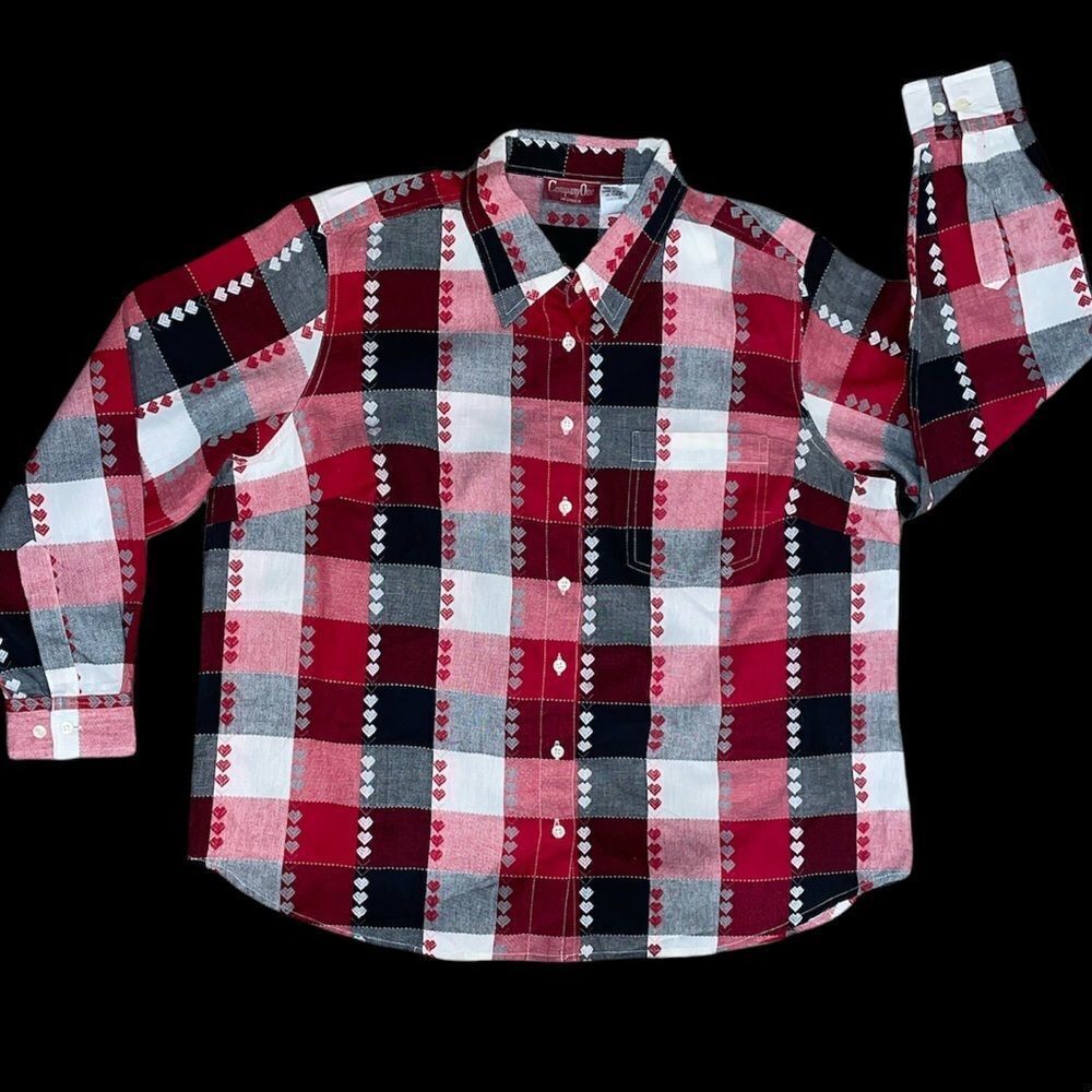 𝅺NWT COMPANY ONE WOMEN 18-20W Red White & Blue Plaid Long Sleeve Shirt